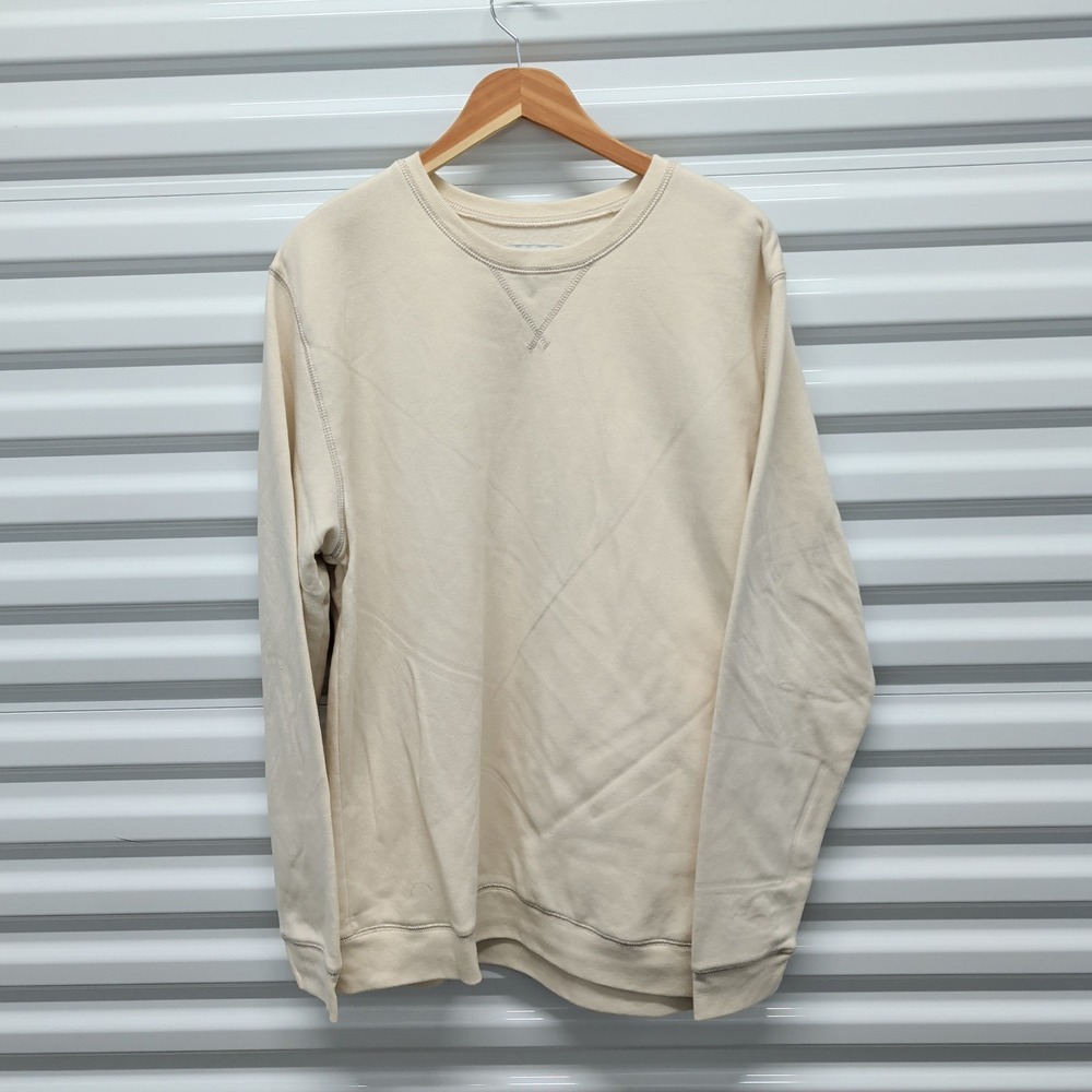 Old Navy Sweatshirt XL Mens Cream Off White Crewneck Pullover‎ Fleece V-Stitch